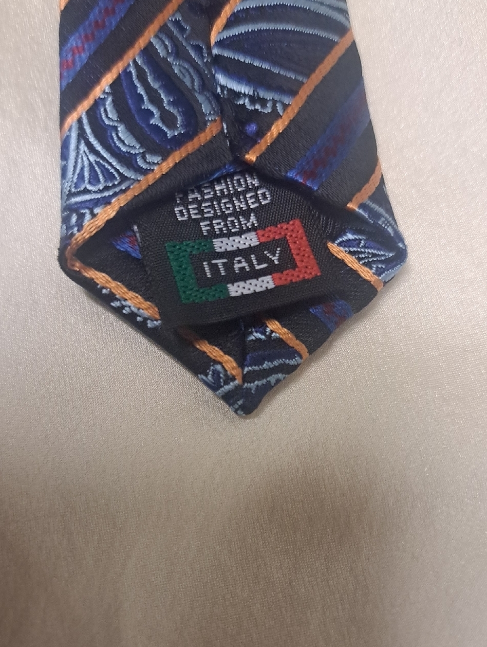 GIANFRANCO  ITALY Stylish Striped Tie -Muti-color Blue , Black , Orange and Grey - Picture 6 of 6